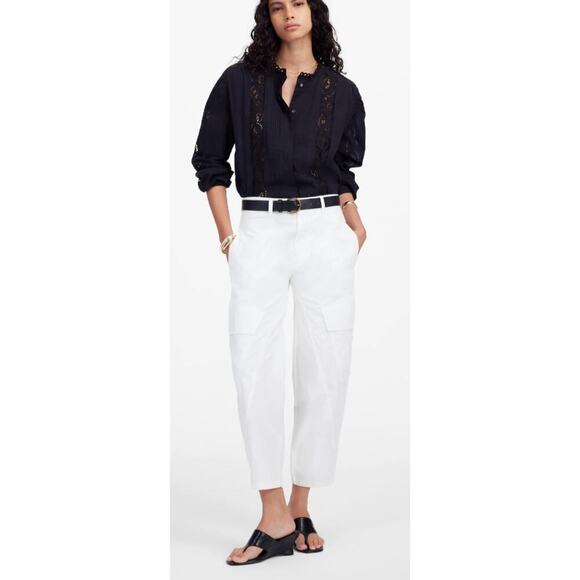 Madewell Pants - NWT Madewell The Barrel Leg Utility Pant in Garment Dyed Twill White NU693 Sz 2